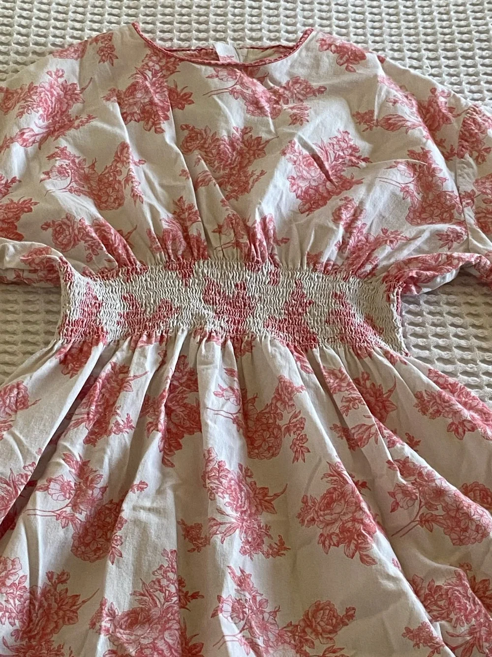 C’era una Volta Girls Pink Floral Toile Smocked Dress Size 8